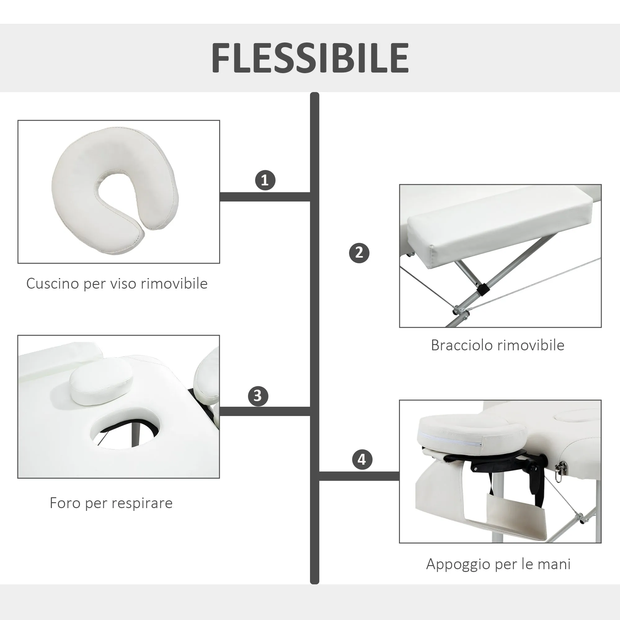 Easycomfort Lettino Massaggi Portatile Pieghevole e Professionale in Alluminio bianco 215x60x61-84cm