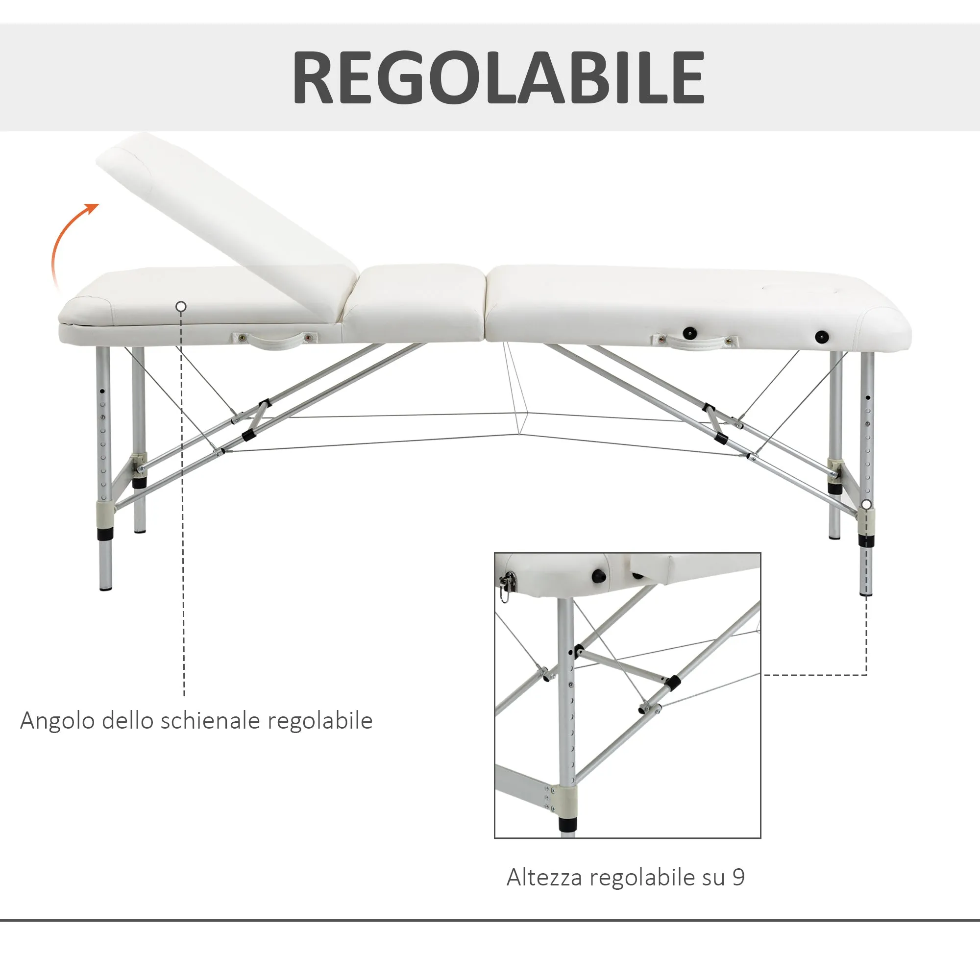 Easycomfort Lettino Massaggi Portatile Pieghevole e Professionale in Alluminio bianco 215x60x61-84cm