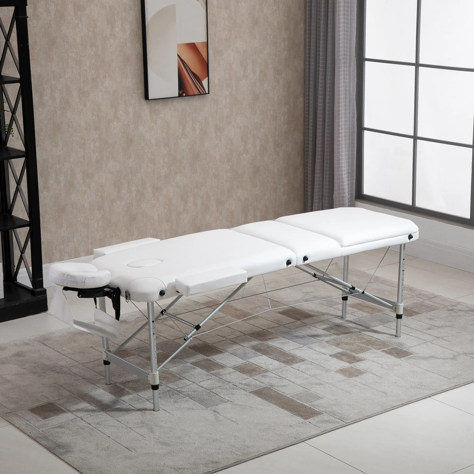 Easycomfort Lettino Massaggi Portatile Pieghevole e Professionale in Alluminio bianco 215x60x61-84cm