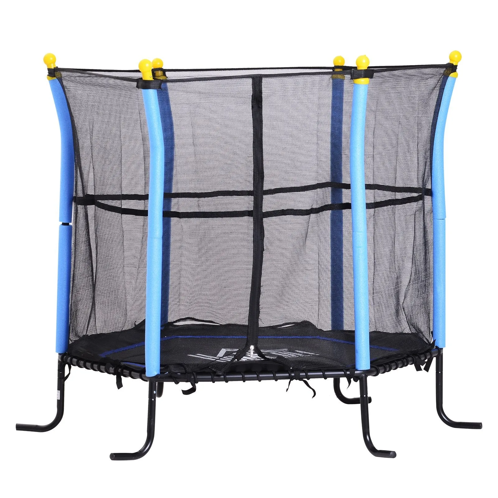 EASYCOMFORT Trampolino Elastico con Rete di Sicurezza, Nero e Blu, ? 155 x 122.5 cm