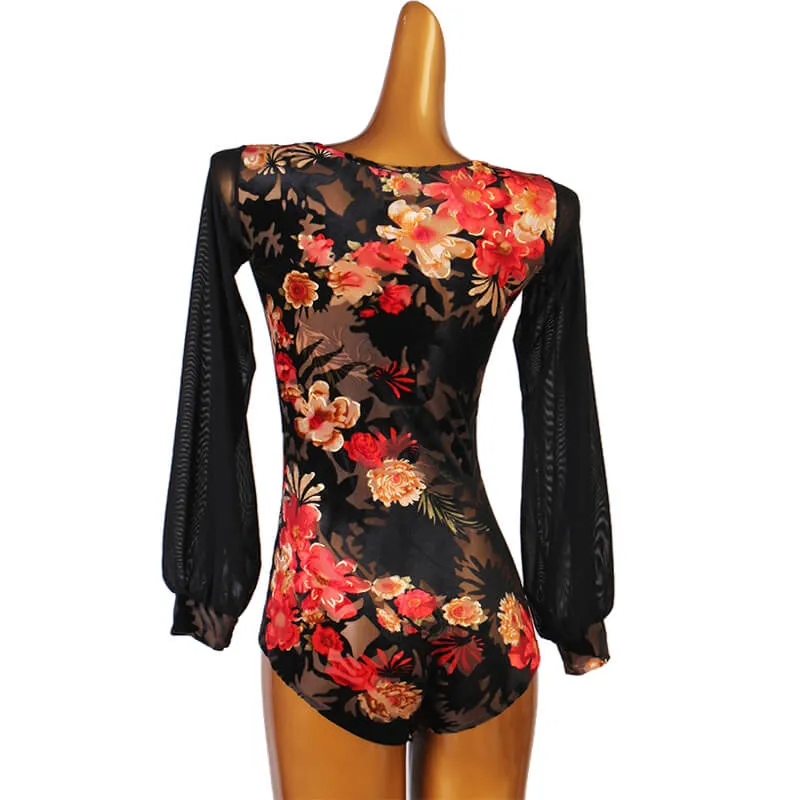 Elegant Flower Print Latin/Ballroom Leotard