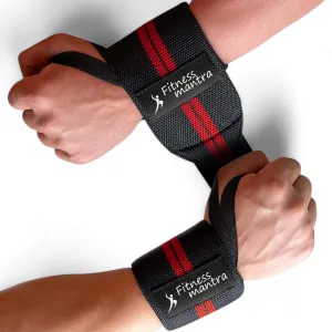 Fitness Mantra® Wrist Band for Men & Women Gym Accessories|Wrist Supporter|Wrist Wrap|Wrist Strap|Hand Grip Band|Weight Lifting Band|WristElastic Band|Size:- 18 x 3 Inches|Color Red|