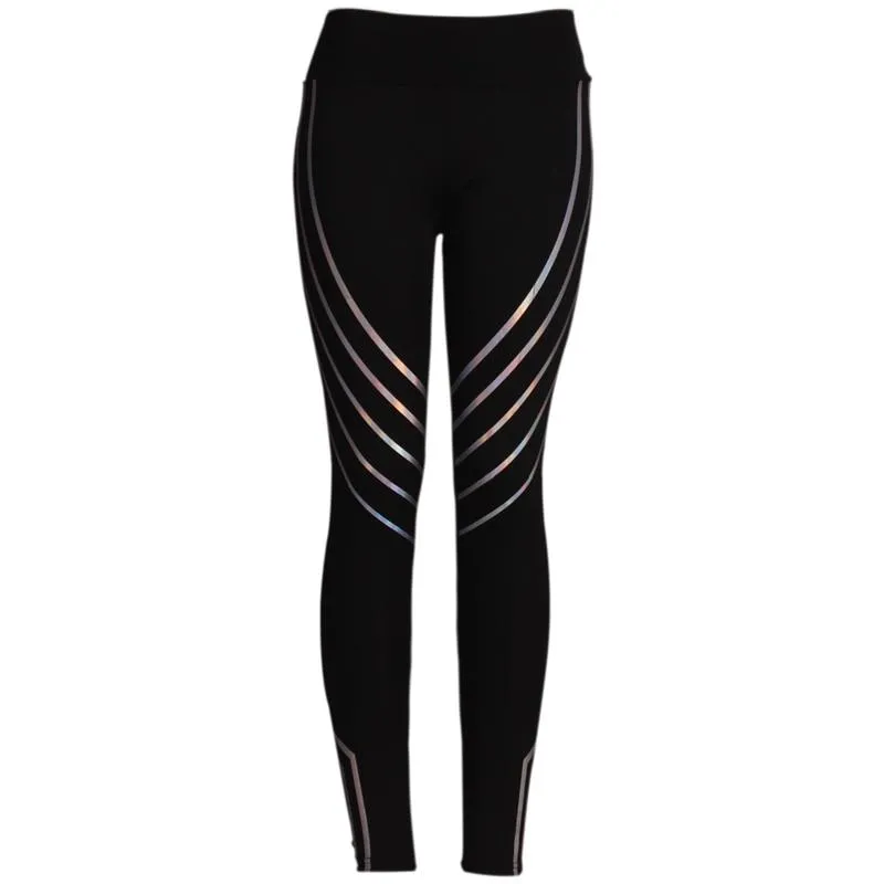 Fitness Reflective Striped Pattern Pants Gym Leggings for Women