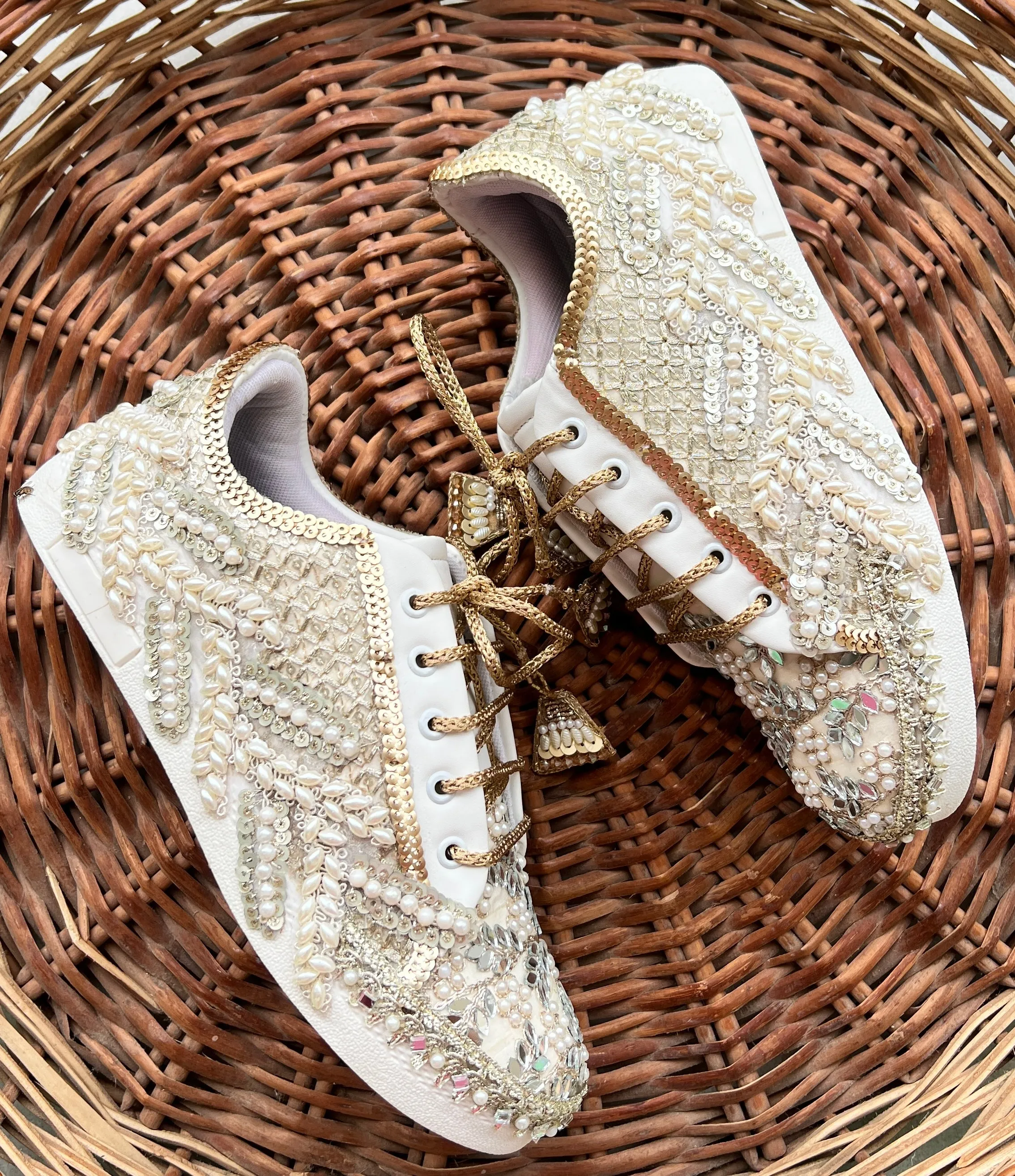 FUNKY N TRENDY gold / rose gold mirror sneakers / sneakers for brides /handcrafted sneakers/ mirror sneakers / bridal sneakers / bridesmaid sneakers/ gold sneakers / mirror shoes/ rose gold sneakers