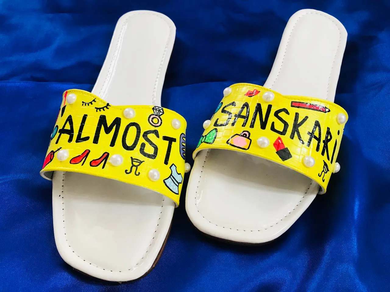 FUNKY N TRENDY hand crafted painted flats / handpainted flats / quirky flats/almost sanskari flats / yellow flats /slids / haldi theme flats