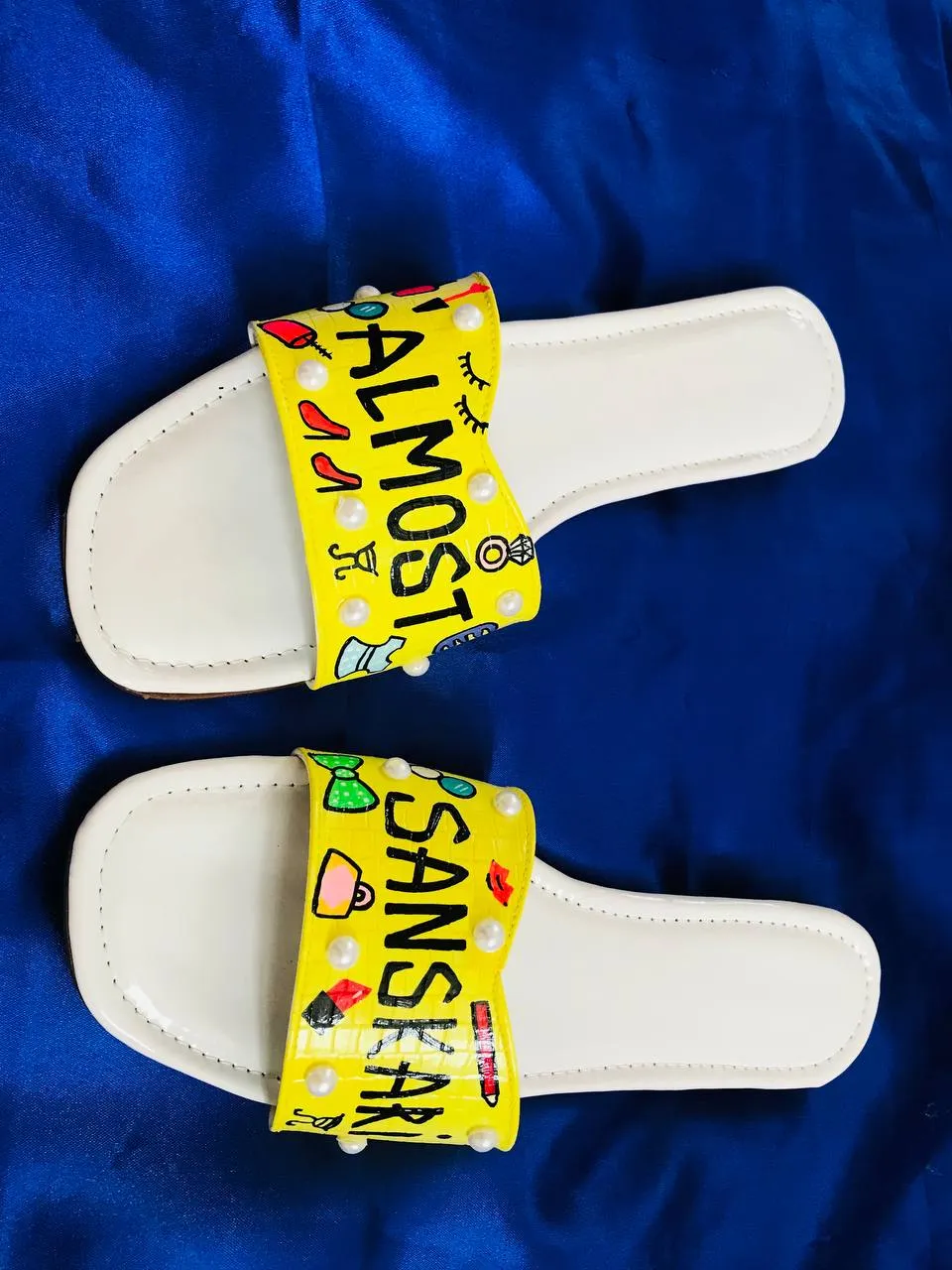 FUNKY N TRENDY hand crafted painted flats / handpainted flats / quirky flats/almost sanskari flats / yellow flats /slids / haldi theme flats