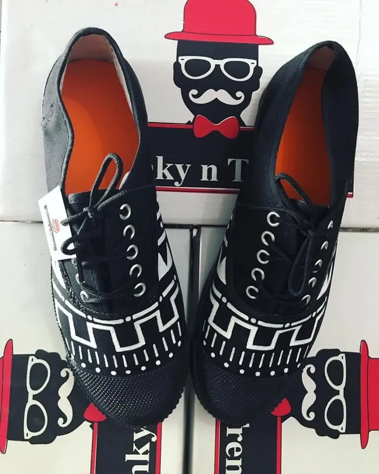 Funky N Trendy hand painted water resistant AZTEC theme black shoes