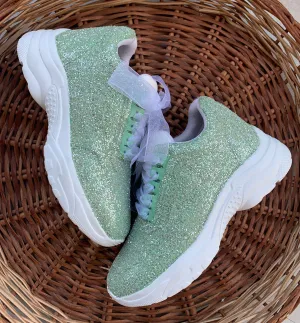 FUNKY N TRENDY saga green glitter sneakers for brides /bridesmaids / sneakers for bridesmaids/ handcrafted sneakers/ glitter sneakers / bridal sneakers / bridesmaid sneakers/ green sneakers / green shoes