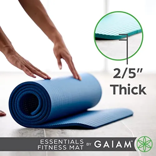 Gaiam Essentials Thick Yoga Mat Fitness & Exercise Mat With Easy-Cinch Carrier Strap, Teal, 72"L X 24"W X 2/5 Inch Thick