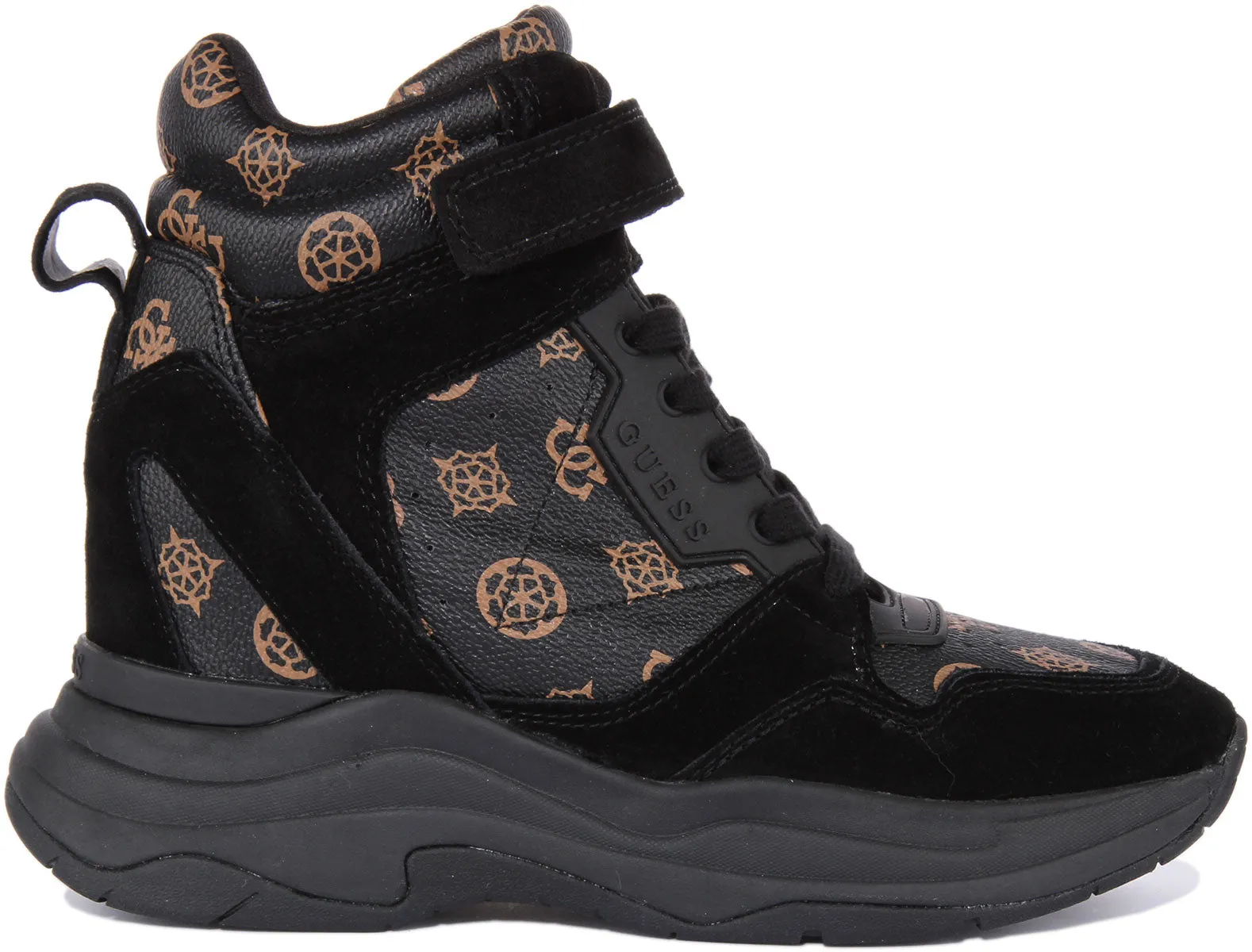 Guess Orlando Wedge Sneaker In Black Brown For Women