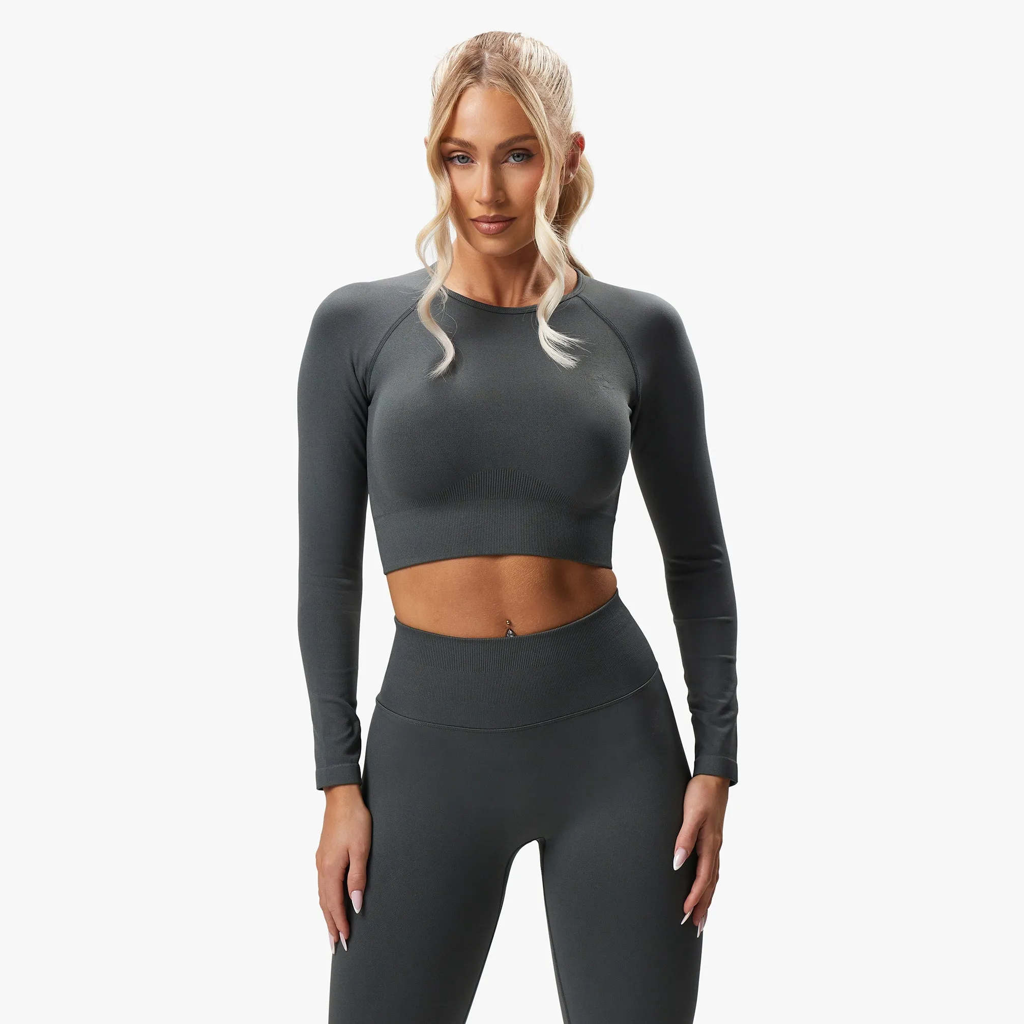 Gym King Sculpt Seamless LS Top - Green Smoke