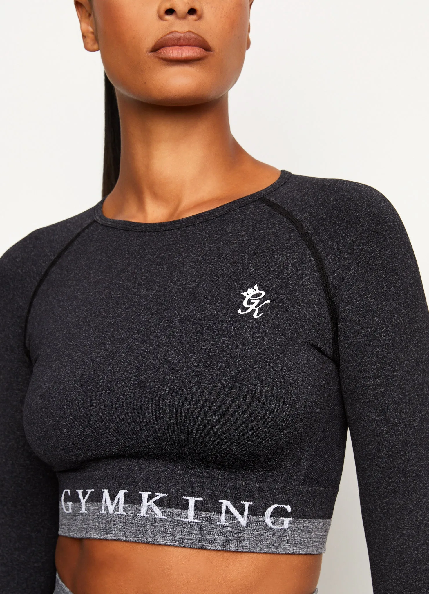 Gym King Seamless Results Long Sleeve Crop Tee - Black