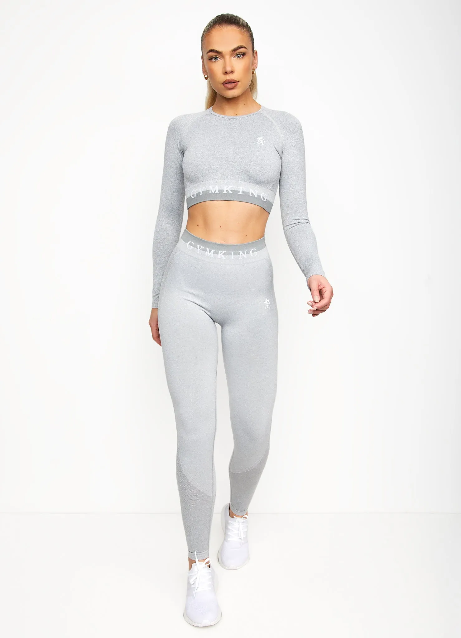 Gym King Seamless Results Long Sleeve Crop Tee - Ice Melange