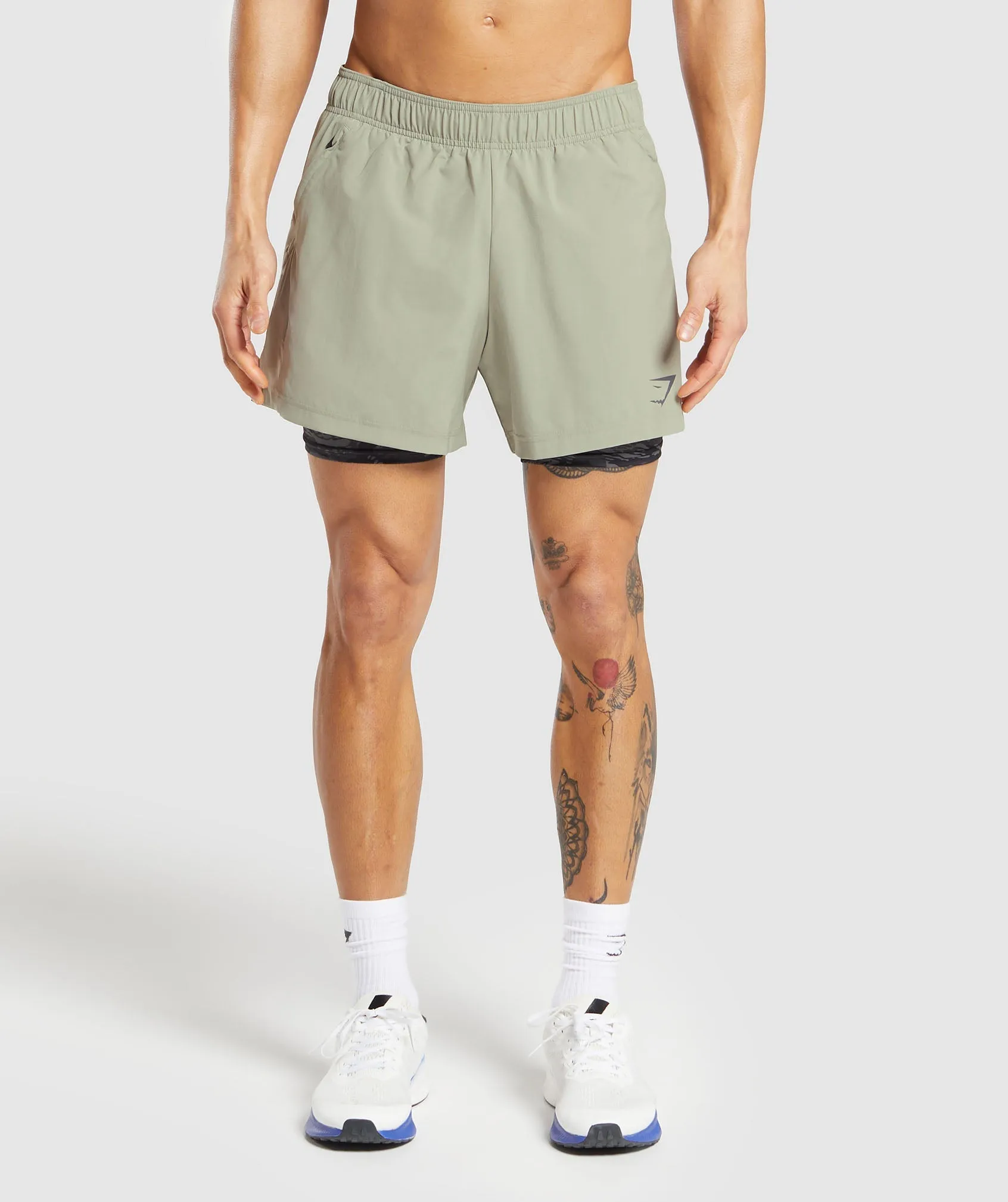 Gymshark Sport  5" 2 in 1 Shorts - Chalk Green/Asphalt Grey