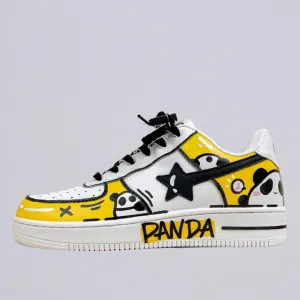 Hand Painted Yellow Panda Casual White Shoes - Unisex