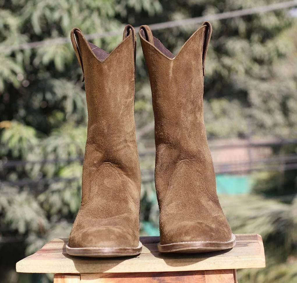 Handmade Men's Ankle High Brown Suede Boot