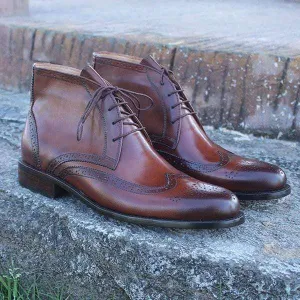 Handmade Wing Tip Brown Leather Chukka Boots