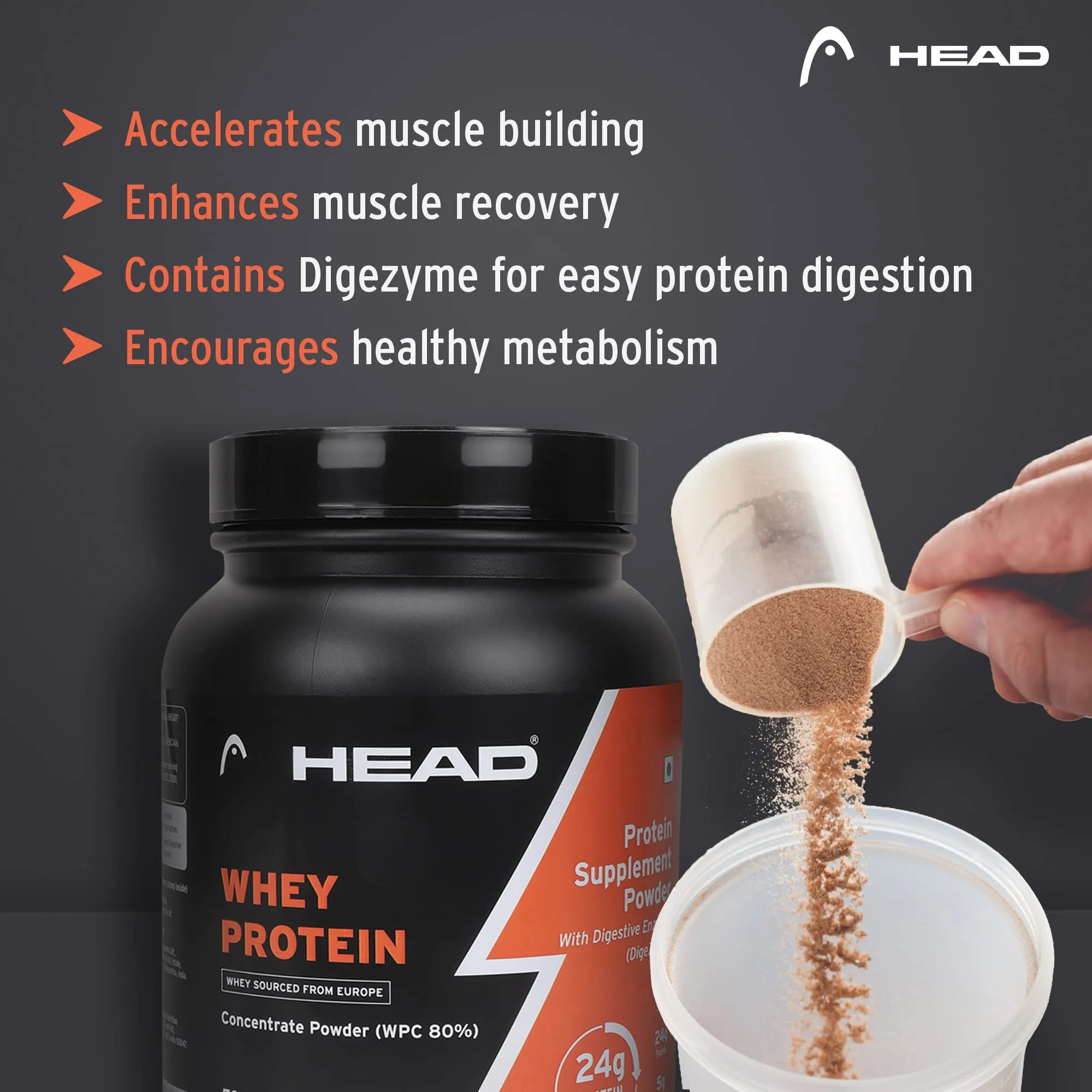 Head Premium 100% Whey Protein Concentrate Powder, Pack Of 1Kg, Mocha Coffee Flavor, 30 Servings, for Athletes, Sports & Fitness Enthusiast, Muscle Strength & Bone Health, Sugarfree, for Daily Protein Intake