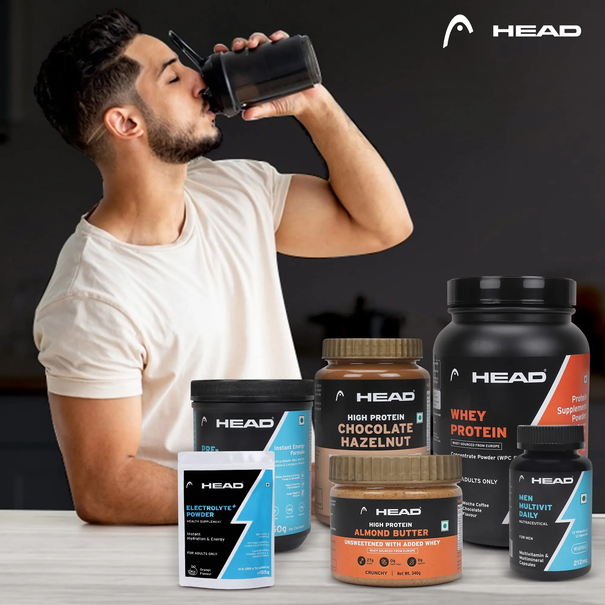 Head Premium 100% Whey Protein Concentrate Powder, Pack Of 1Kg, Mocha Coffee Flavor, 30 Servings, for Athletes, Sports & Fitness Enthusiast, Muscle Strength & Bone Health, Sugarfree, for Daily Protein Intake