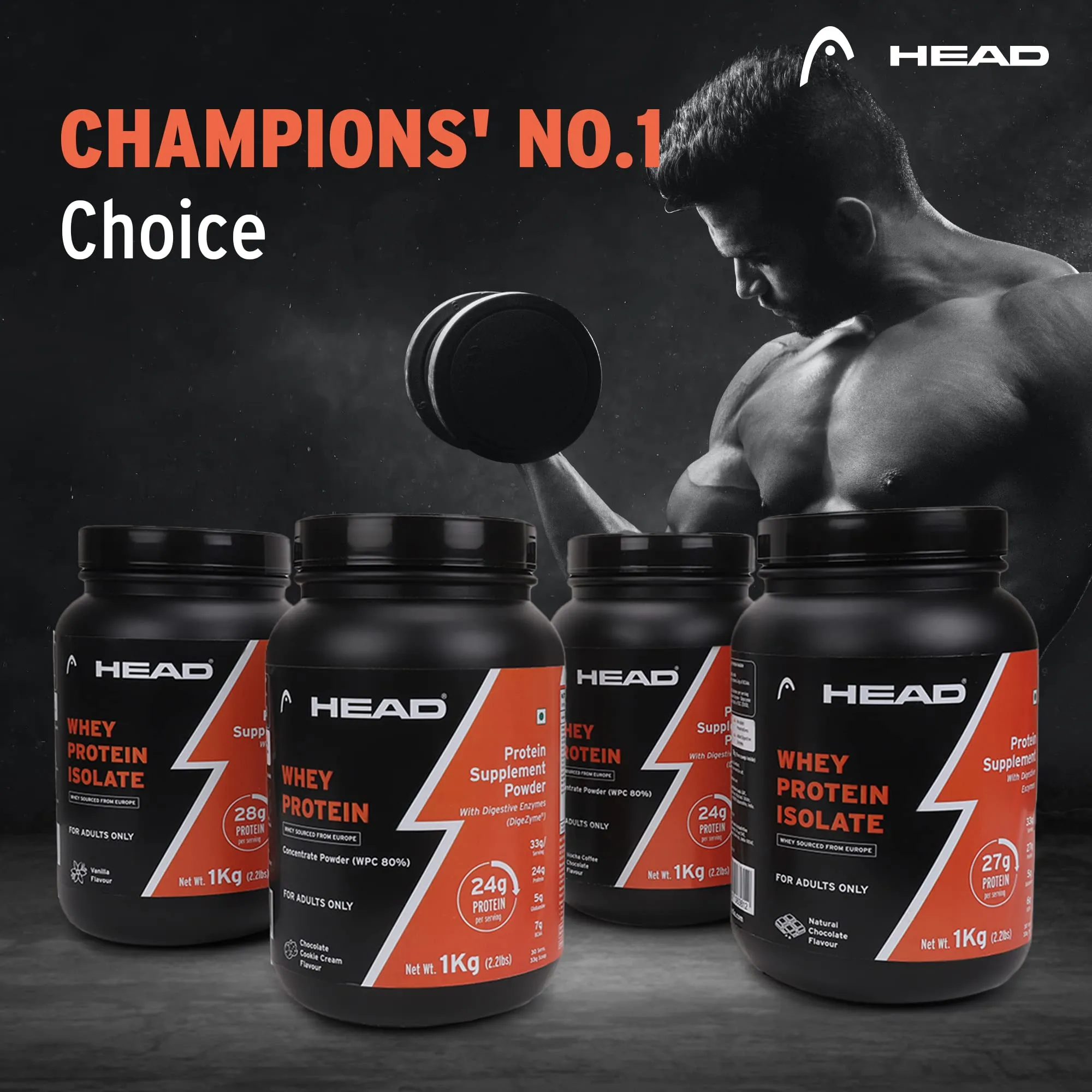 Head Premium 100% Whey Protein Powder Isolate, Pack of 1Kg for Athlete, Vanilla Flavor, 30 Serving, Sports & Fitness Enthusiast, Muscle Strength & Bone Health, Sugarfree - Primary Source - Whey Isolate (Sourced From Europe)