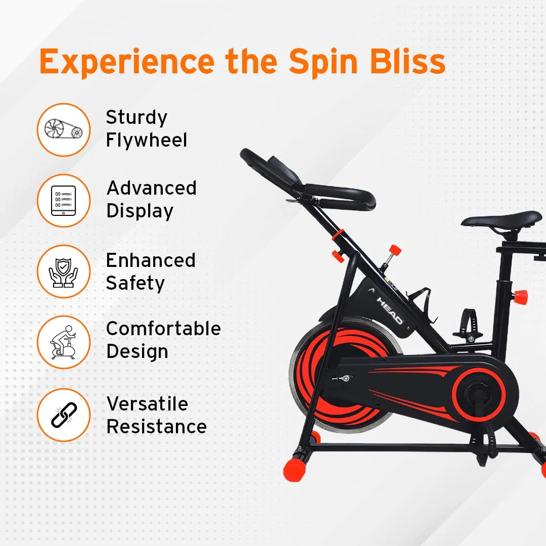 HEAD Vision MII Spin Bike | Adjustable Resistance & LCD Monitor | Fitness Cycle for Home Gym Workout | Ideal for Tummy & Lower Body | Max User Weight 110kg