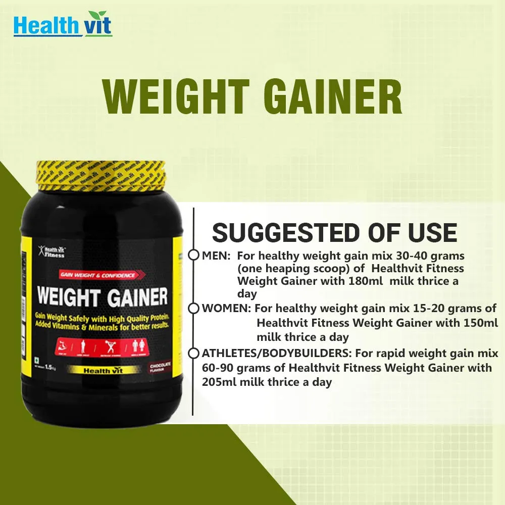 Healthvit Fitness Weight Gainer, Chocolate Flavour 1.5kg / 3.3 lbs