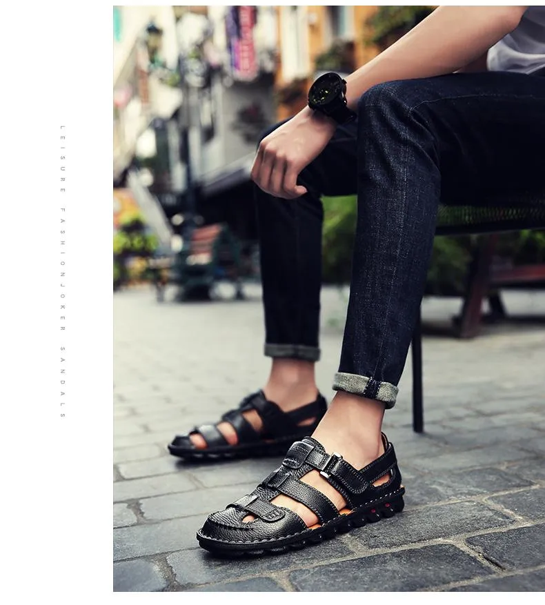 High Quality Cow Leather Sandals Summer Outdoor Handmade Men Sandals Fashion Comfortable Men Beach Leather Shoes