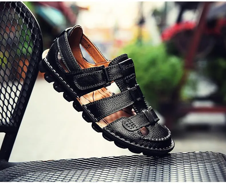 High Quality Cow Leather Sandals Summer Outdoor Handmade Men Sandals Fashion Comfortable Men Beach Leather Shoes