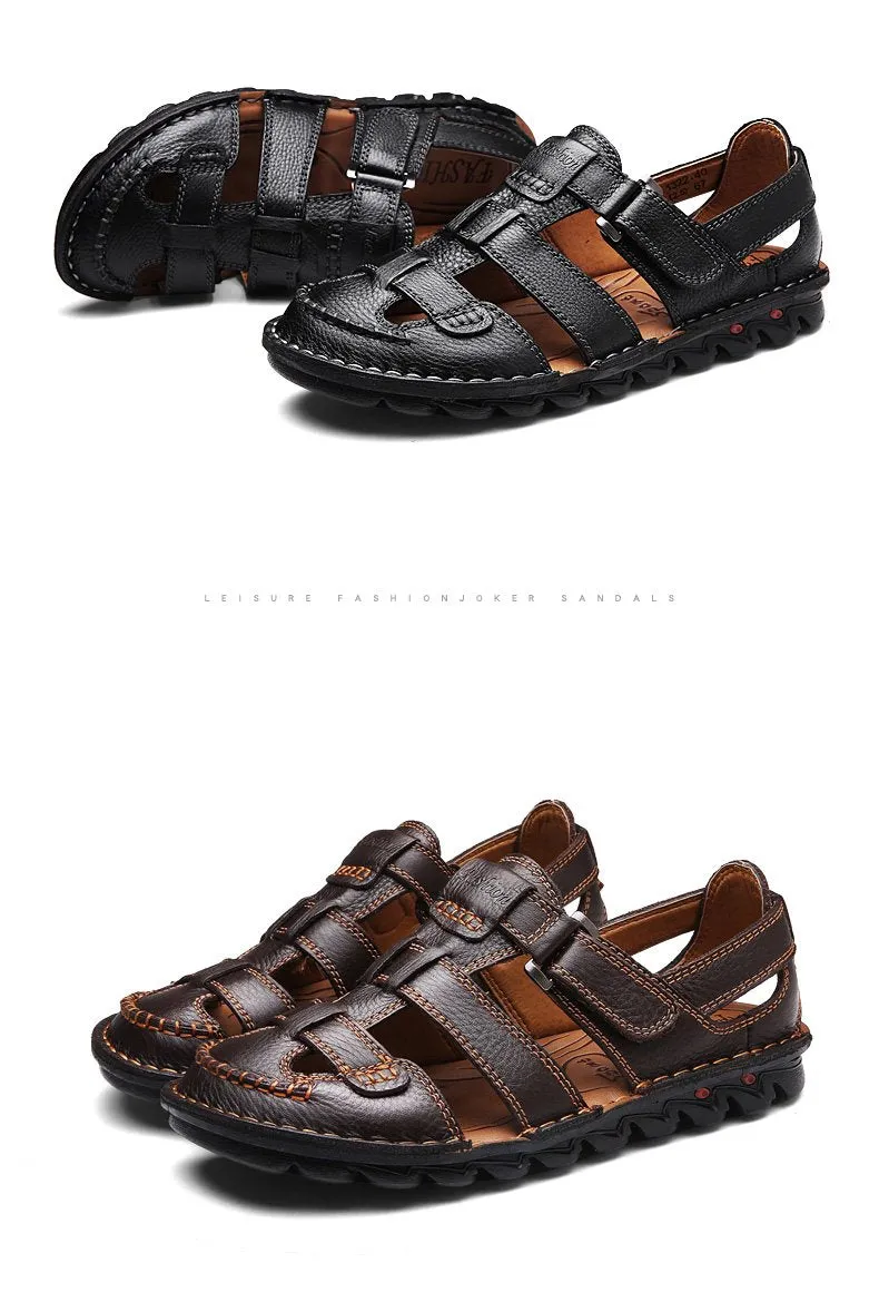 High Quality Cow Leather Sandals Summer Outdoor Handmade Men Sandals Fashion Comfortable Men Beach Leather Shoes