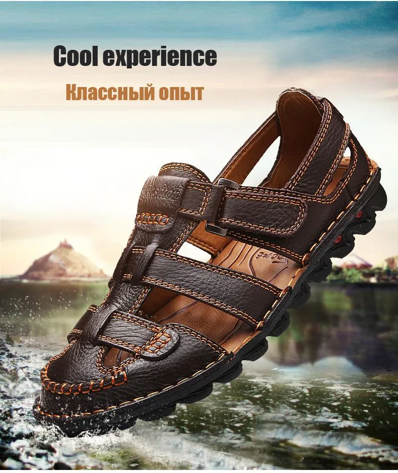 High Quality Cow Leather Sandals Summer Outdoor Handmade Men Sandals Fashion Comfortable Men Beach Leather Shoes