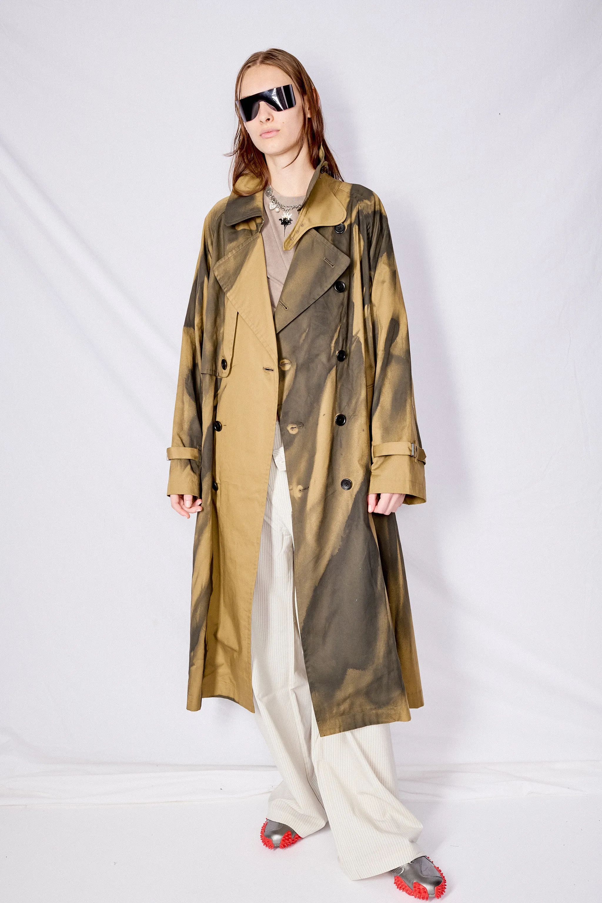 Khaki Spray Printed Trench Coat