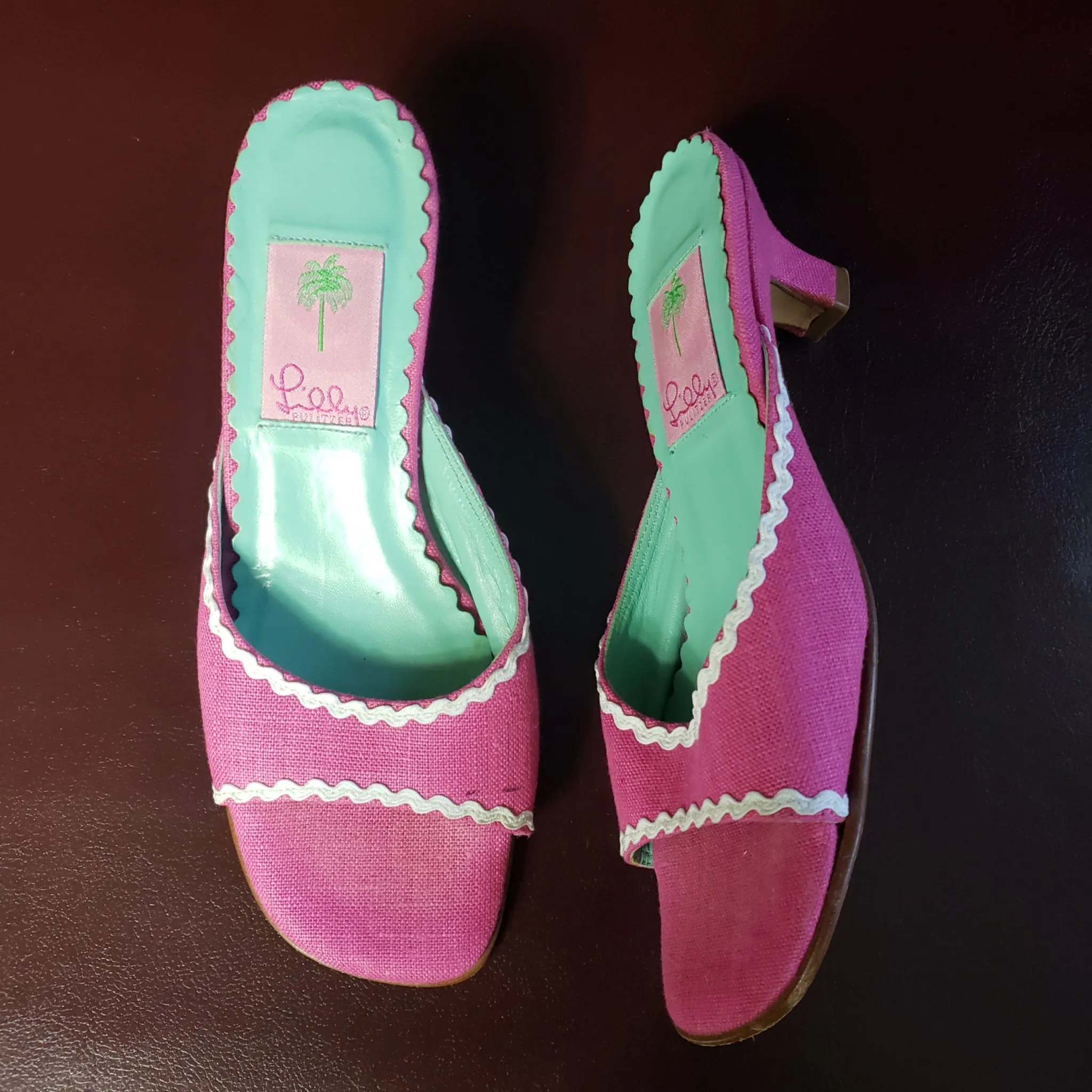 Lily Pulitzer Pink Linen Mules Size 6