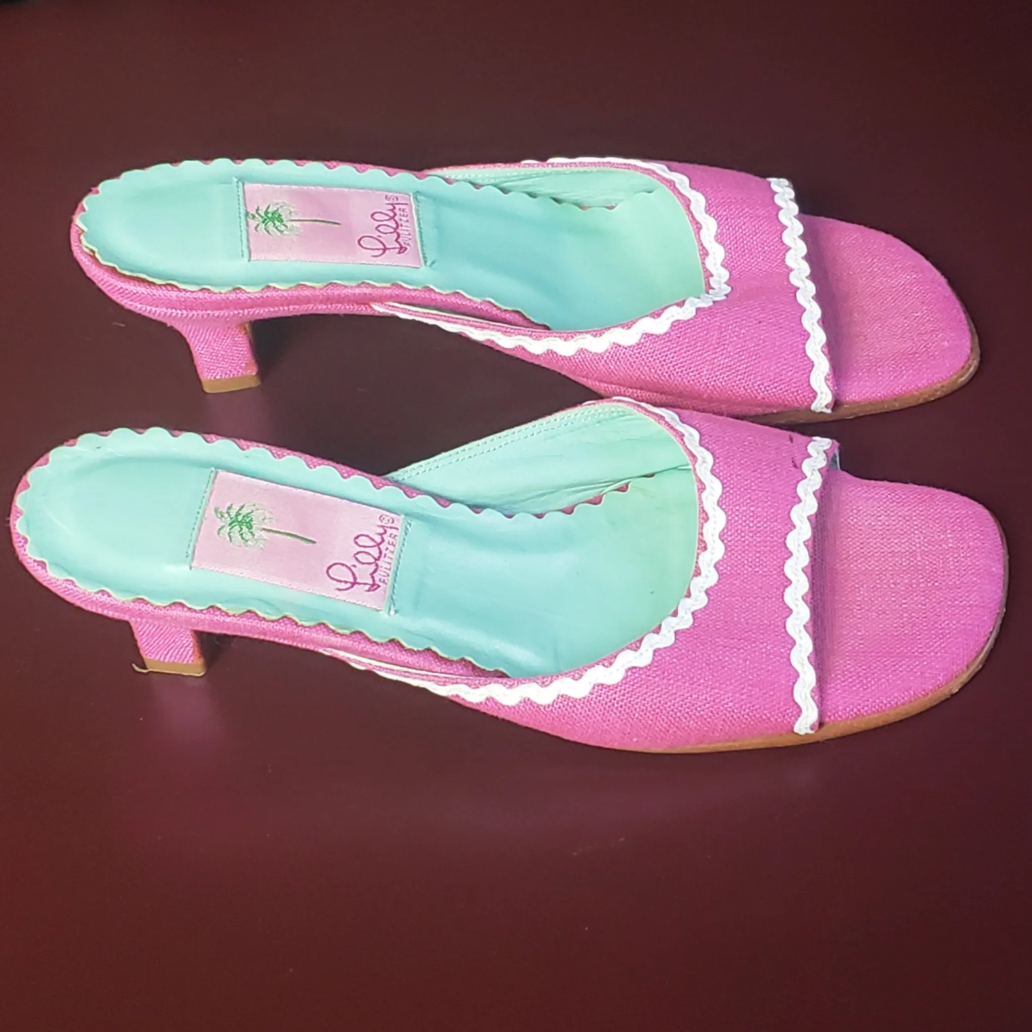 Lily Pulitzer Pink Linen Mules Size 6