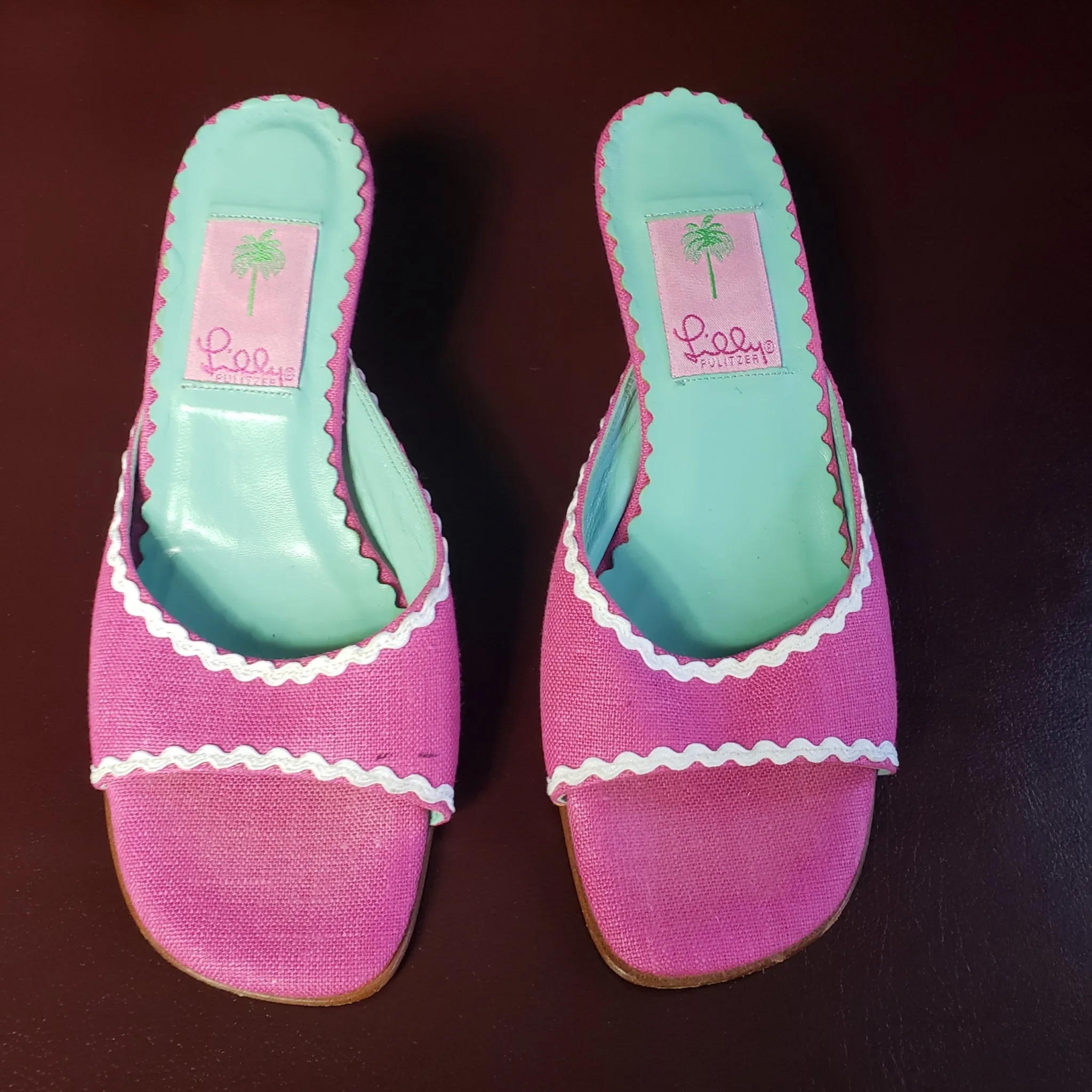 Lily Pulitzer Pink Linen Mules Size 6