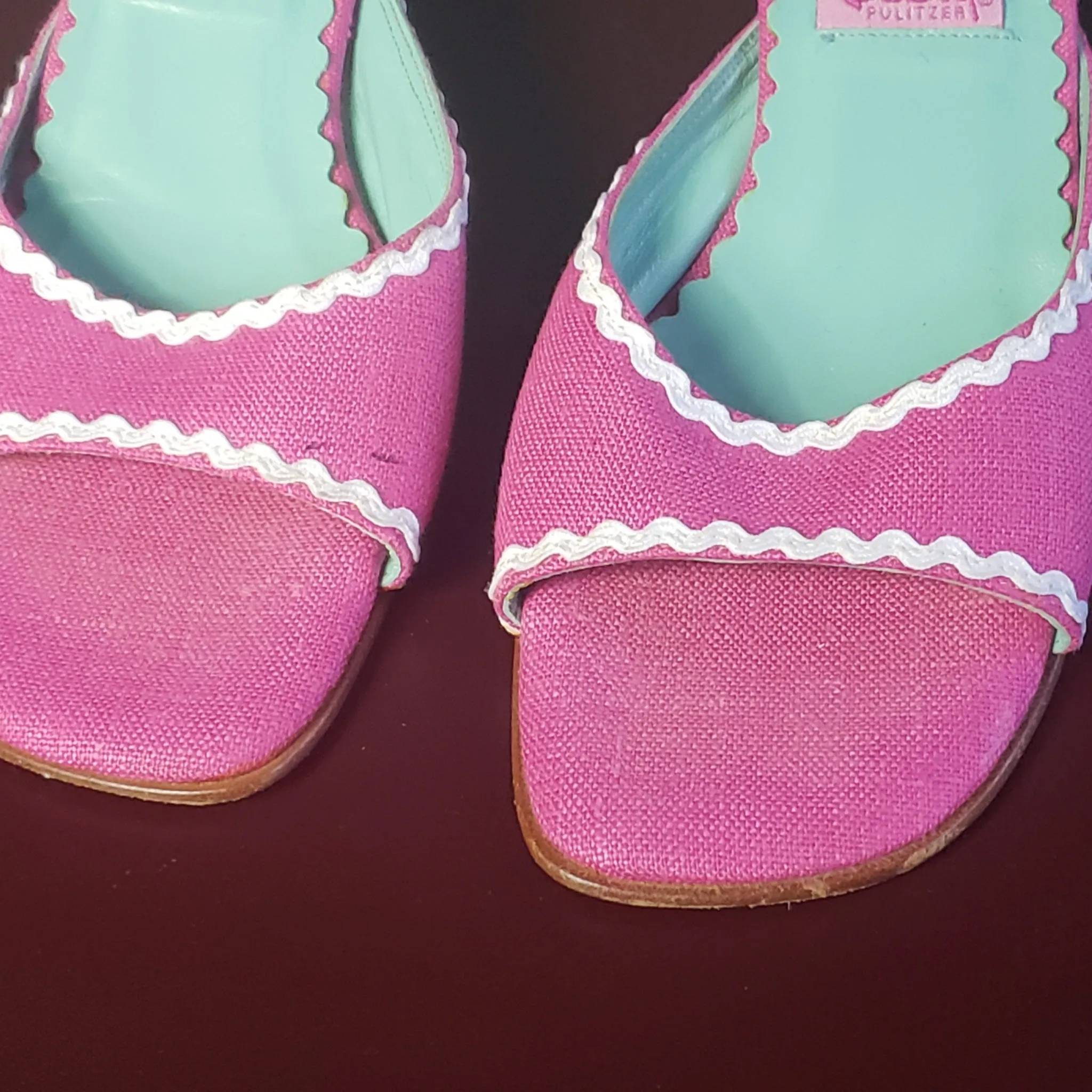 Lily Pulitzer Pink Linen Mules Size 6