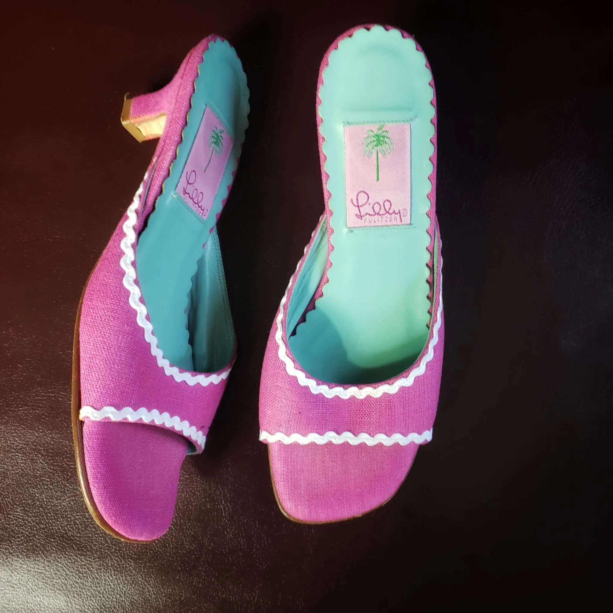 Lily Pulitzer Pink Linen Mules Size 6