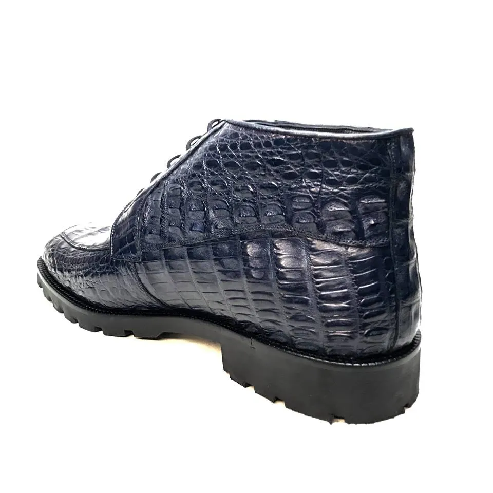 Los Altos Navy Blue All-Over Crocodile Lace Up Ankle Boots