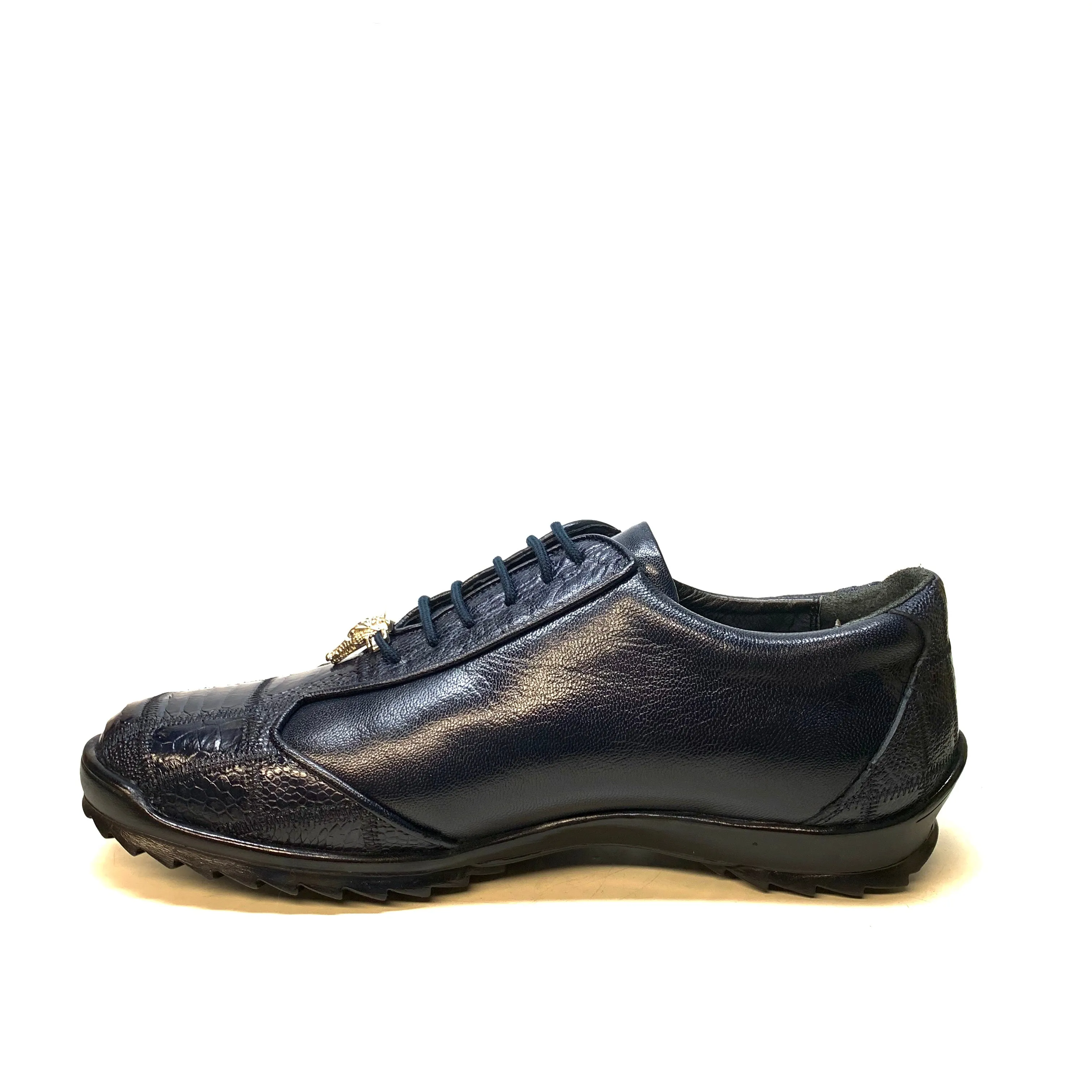 Los Altos Navy Blue Ostrich Leg Lace Up Sneakers