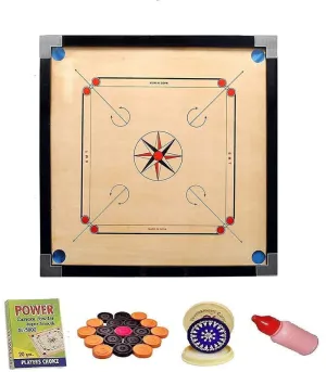 M Art Carrom Board Full Size 32"x32" inch Glossy Polish with Coin,Stricker, Powder Free,