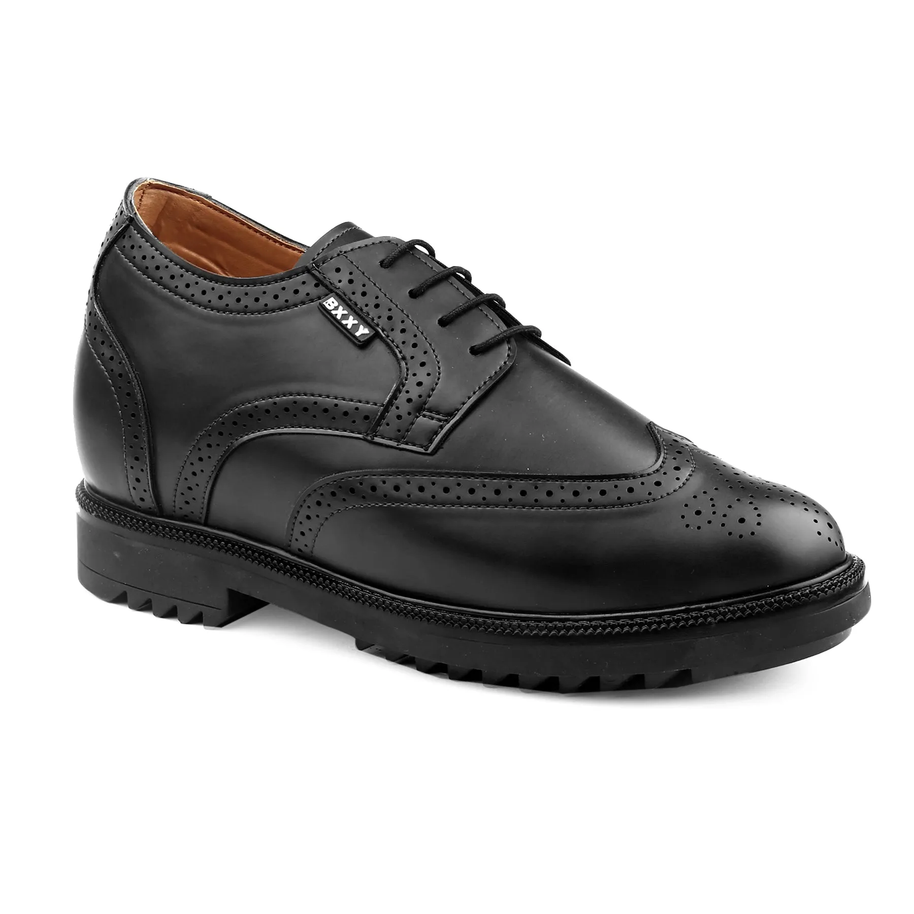 Men's 3.5 inch Hidden Height Increasing Faux Leather Brogue Lace-up Shoes