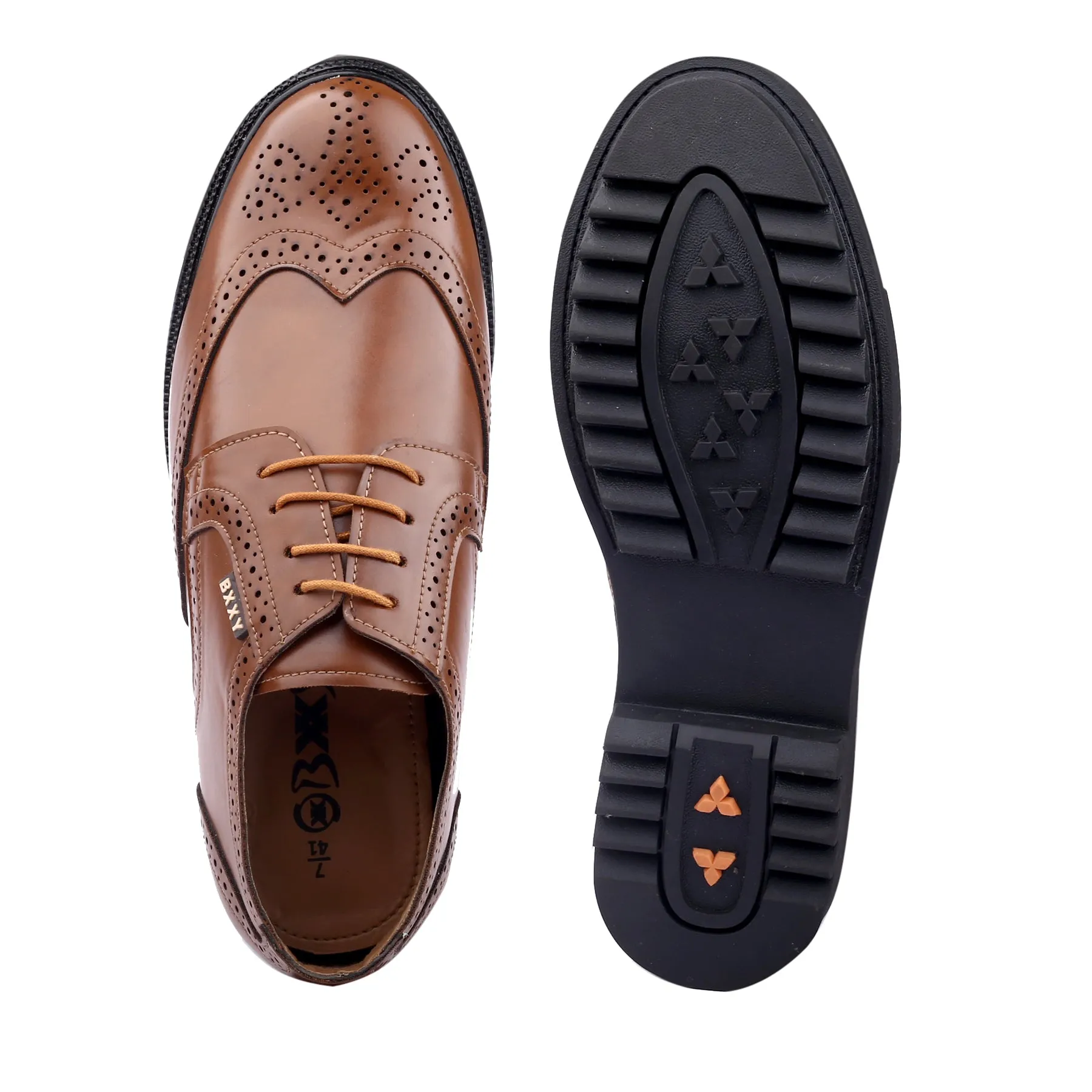 Men's 3.5 inch Hidden Height Increasing Faux Leather Brogue Lace-up Shoes