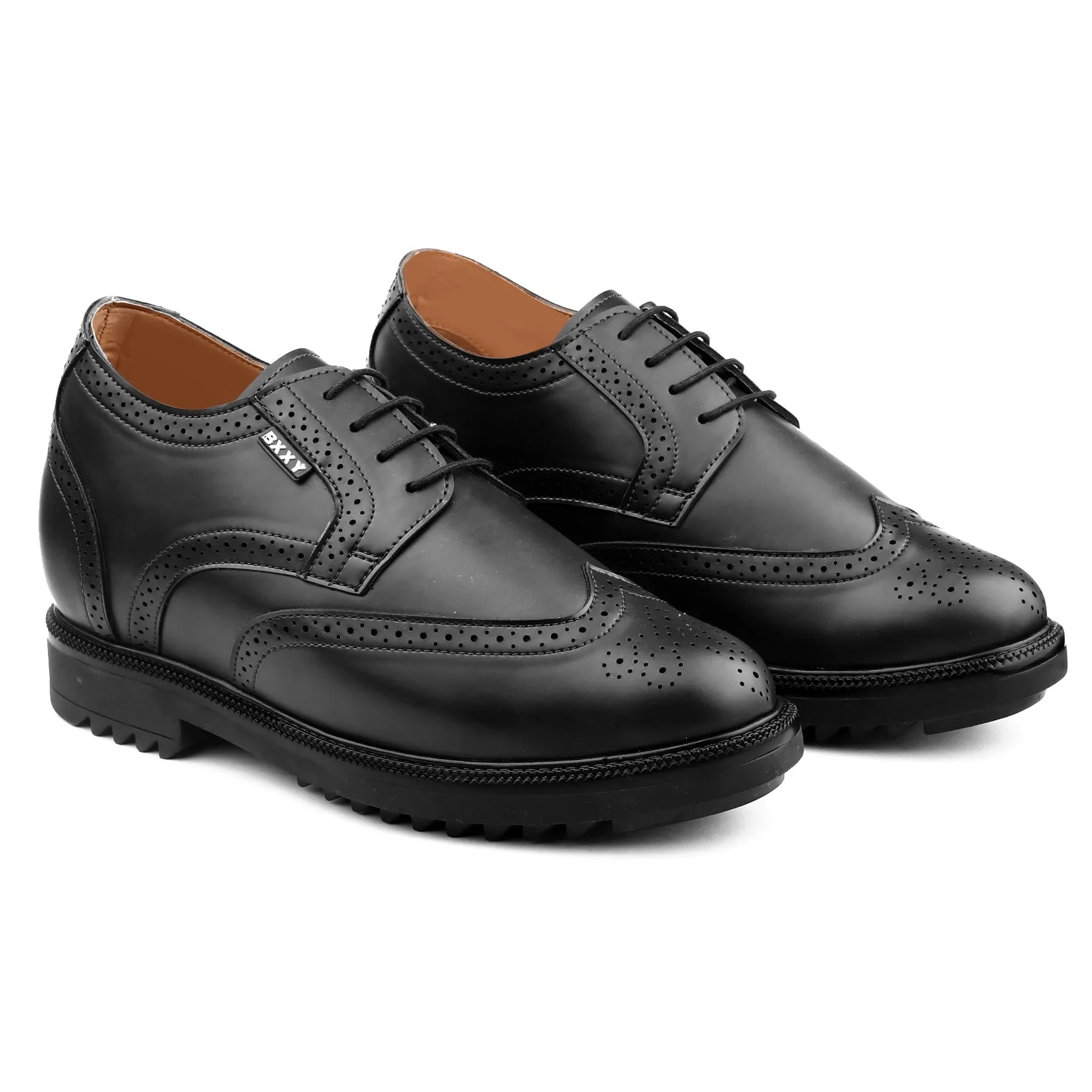 Men's 3.5 inch Hidden Height Increasing Faux Leather Brogue Lace-up Shoes