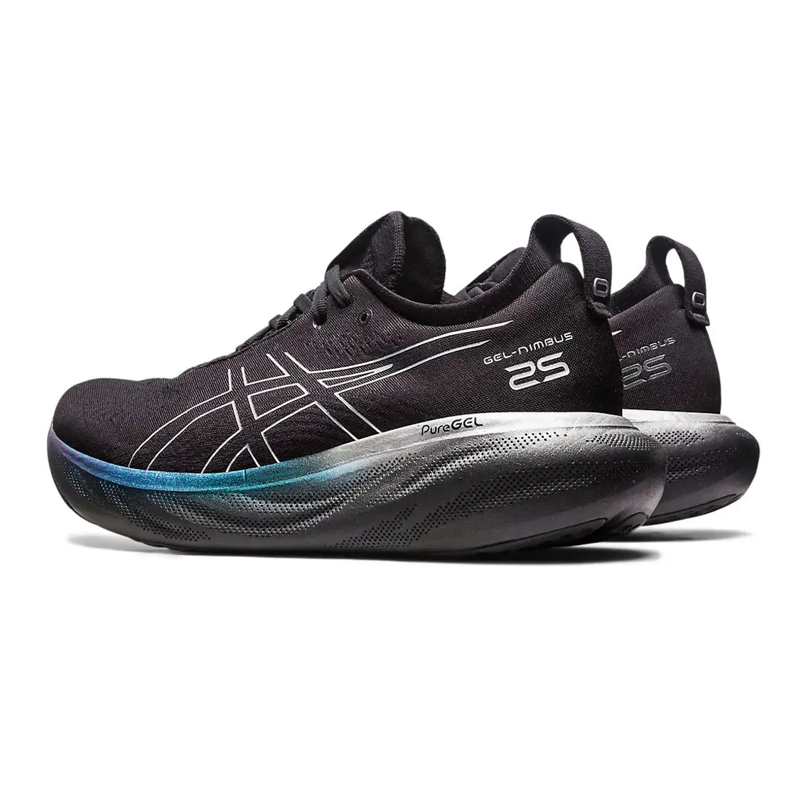 Mens ASICS Nimbus 25 Platinum - Black / Pure Silver