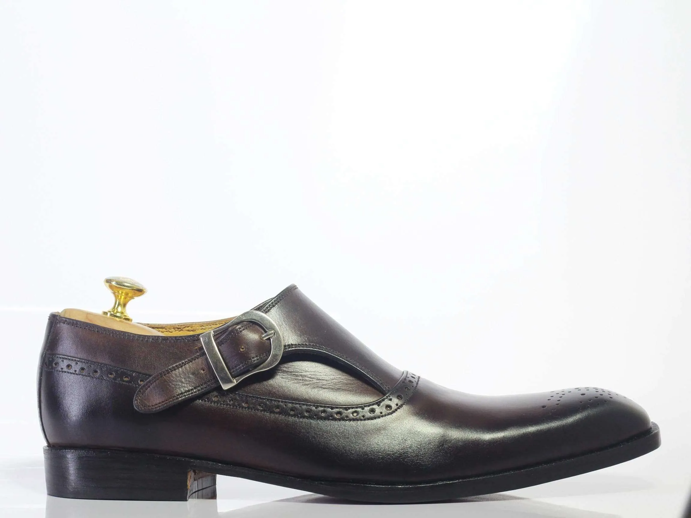 Men's Chocolate Brown Monk Straps Leather Shoe