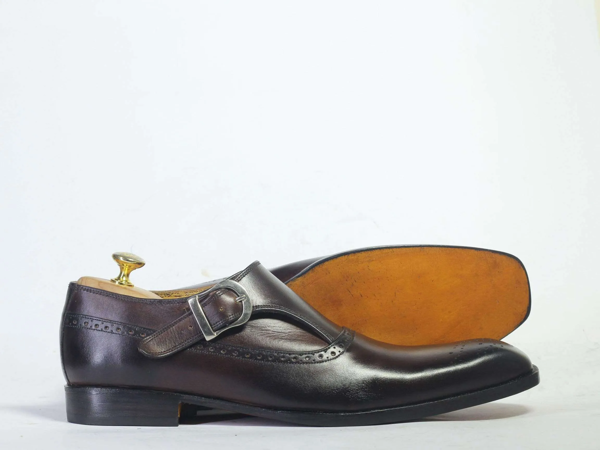 Men's Chocolate Brown Monk Straps Leather Shoe