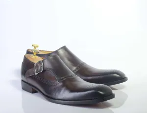 Men's Chocolate Brown Monk Straps Leather Shoe