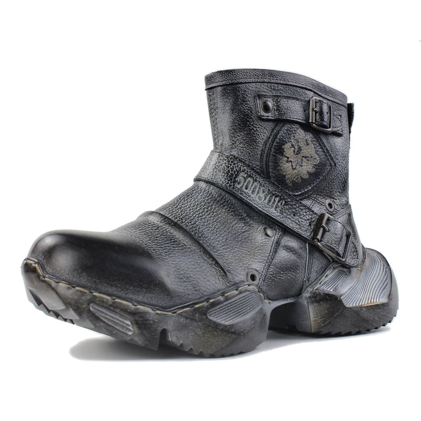 Men's Leather athletic walking Moto Boots OS-5008-S-4-AN