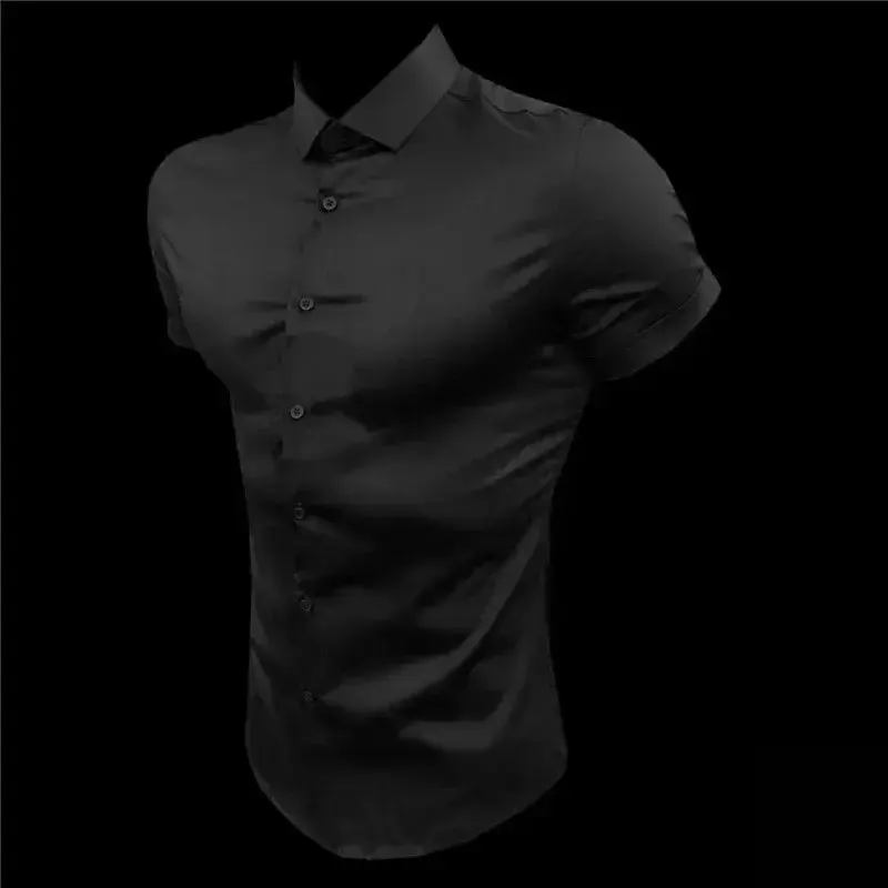 New Summer Men Fashion Short Sleeve Solid Shirt Slim Fit Male Social Business Dress Shirt Brand Mens Gym Fitness Sports Clothing