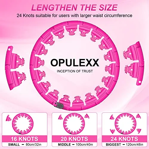 OPULEXX Smart Weighted Fit Hoop for Adults Weight Loss, 24 Sections Detachable Knots, 2 in 1 Adomen Fitness Massage, Suitable for Adults, Women, Men and Family, Great for Exercise and Fitness（Pink）