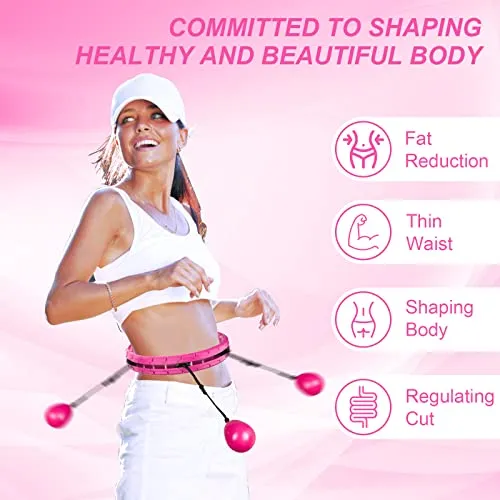 OPULEXX Smart Weighted Fit Hoop for Adults Weight Loss, 24 Sections Detachable Knots, 2 in 1 Adomen Fitness Massage, Suitable for Adults, Women, Men and Family, Great for Exercise and Fitness（Pink）